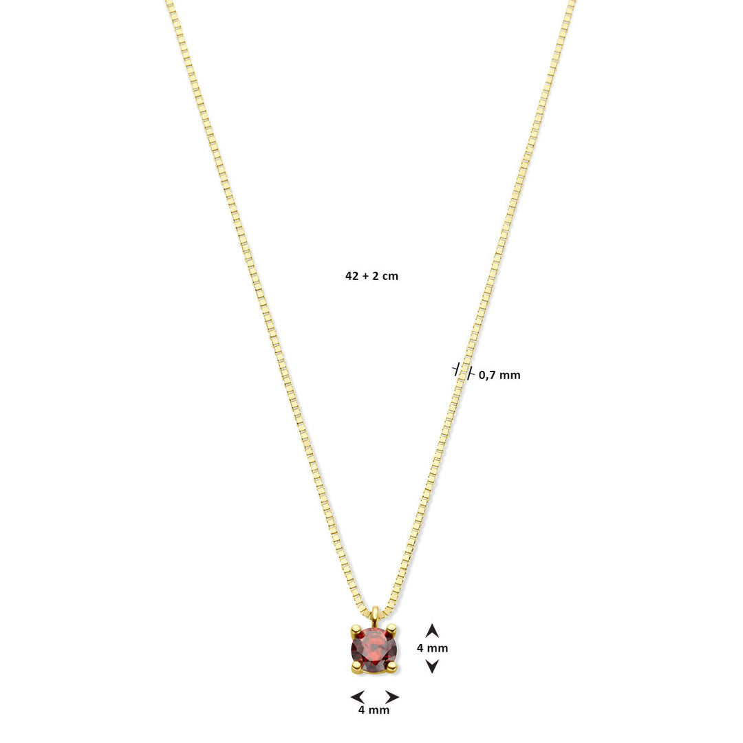 14k Geelgouden Ketting met Synthetische Granaat (Januari) – 42+2 cm