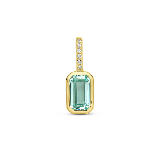 14k Geelgouden Hanger met Aquamarijn & Diamant 0.012ct (Maart)