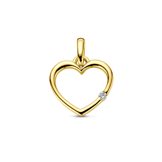 14k Geelgouden Hart Hanger 10,5x11mm met Diamant 0.01ct H P1