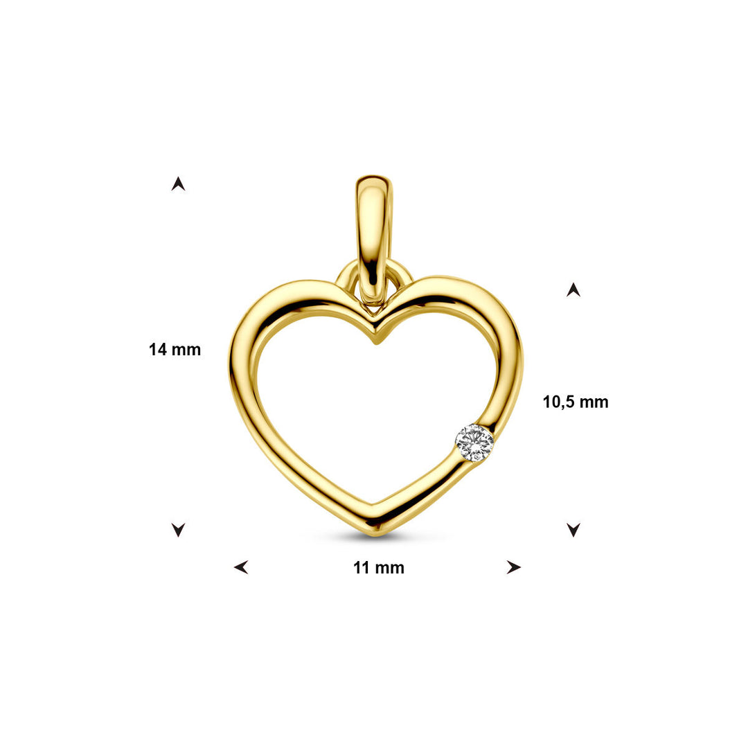 14k Geelgouden Hart Hanger 10,5x11mm met Diamant 0.01ct H P1