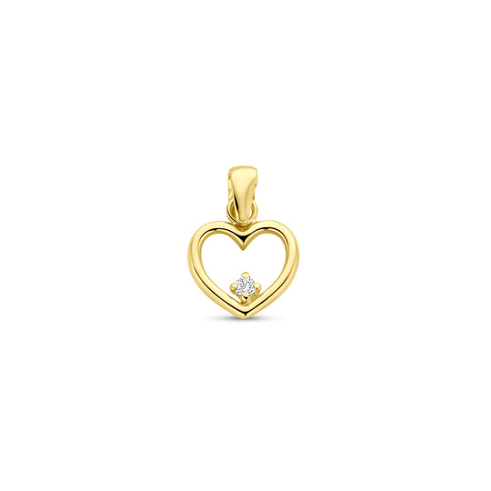 14k Geelgouden Hart Hanger 13mm met Zirkonia