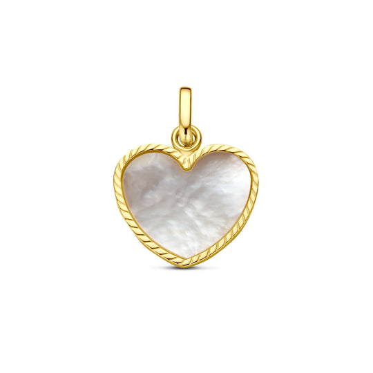 14k Geelgouden Hart Hanger 10,5x12mm met Parelmoer