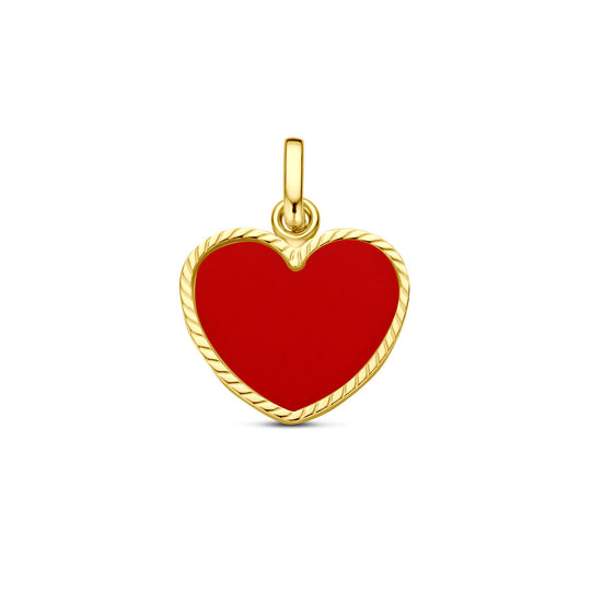 14k Geelgouden Hart Hanger 10,5x12mm met Rode Epoxy