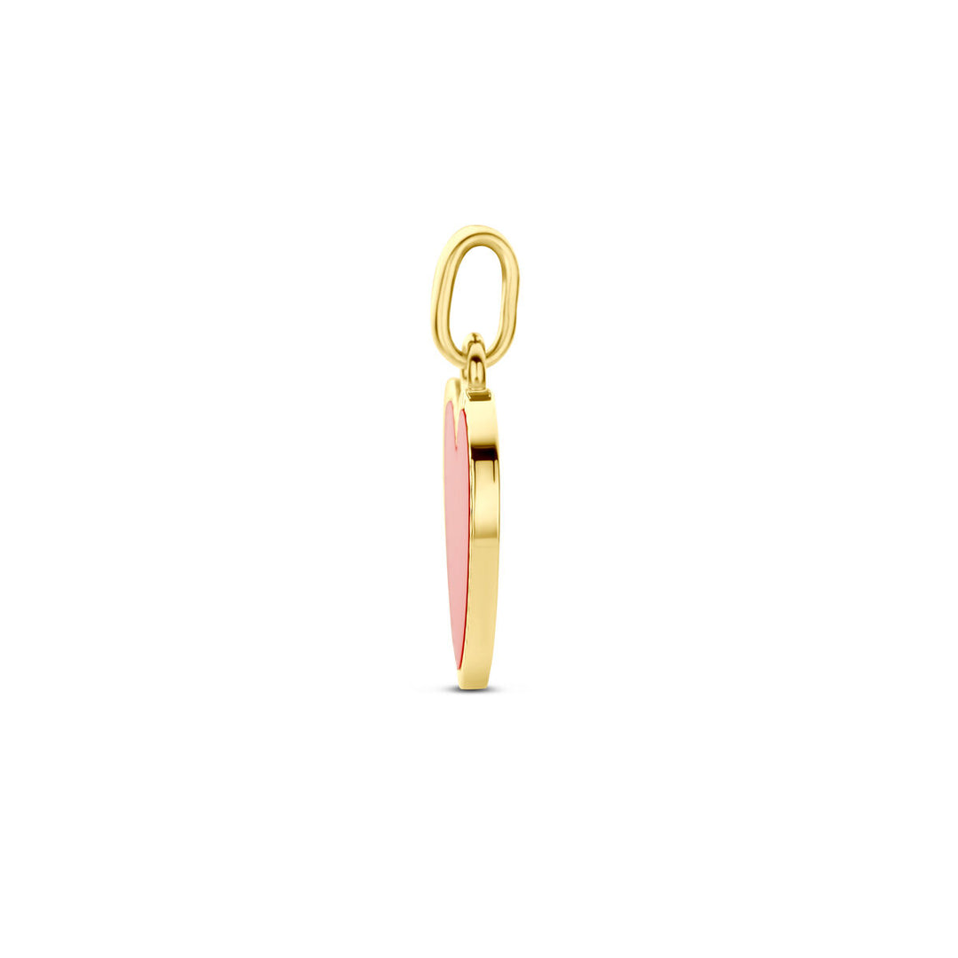 14k Geelgouden Hart Hanger 10,5x12mm met Rode Epoxy