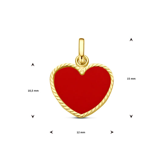 14k Geelgouden Hart Hanger 10,5x12mm met Rode Epoxy