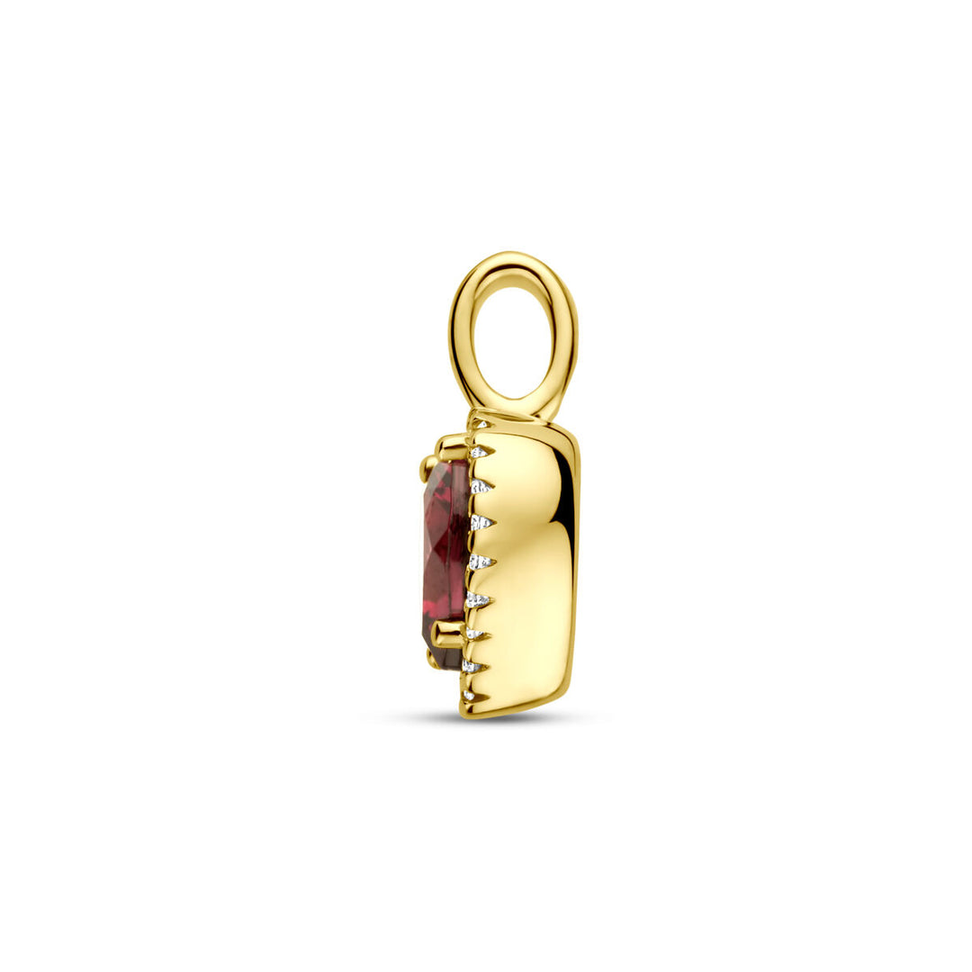 14k Geelgouden Hart Hanger met Roze Rhodoliet & Diamant 13mm