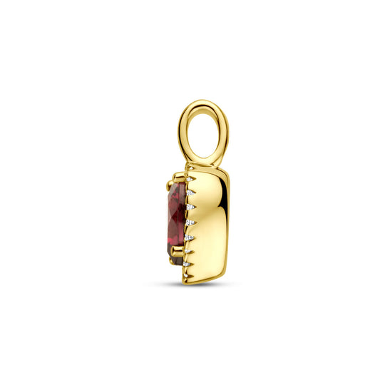 14k Geelgouden Hart Hanger met Roze Rhodoliet & Diamant 13mm