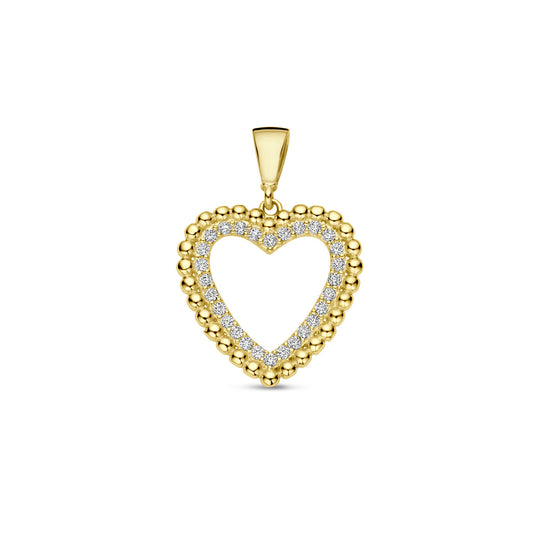 14k Geelgouden Hart Hanger 21,5mm met Zirkonia