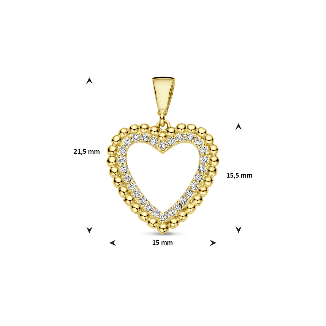 14k Geelgouden Hart Hanger 21,5mm met Zirkonia