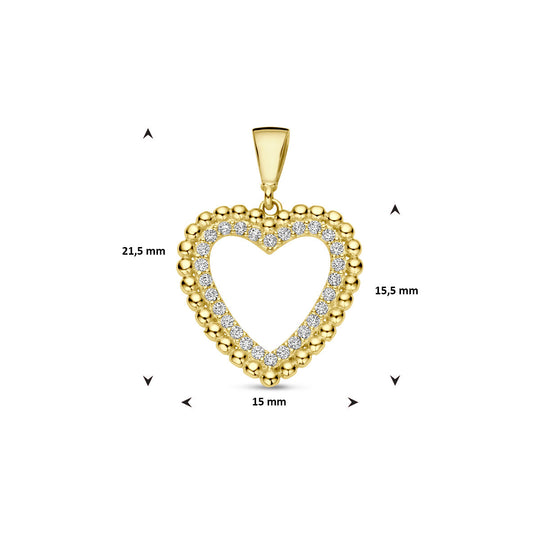 14k Geelgouden Hart Hanger 21,5mm met Zirkonia
