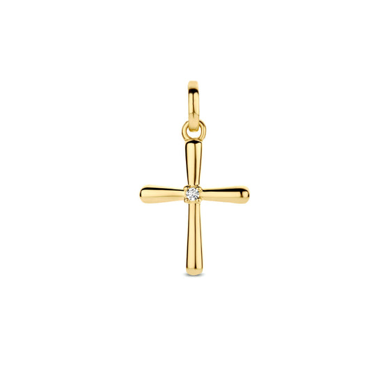 14k Geelgouden Kruis Hanger met Diamant 0.01ct H SI – 14x11mm