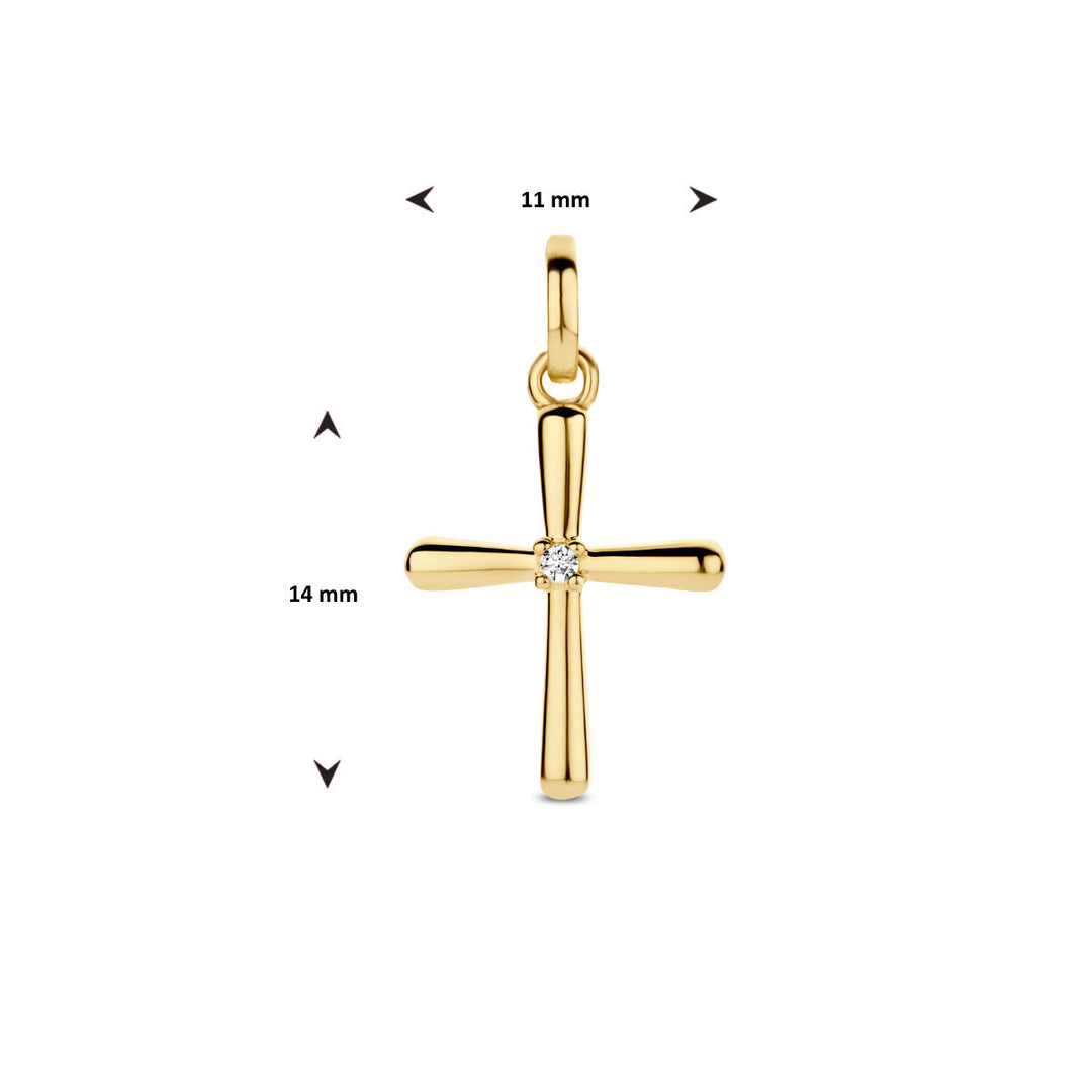 14k Geelgouden Kruis Hanger met Diamant 0.01ct H SI – 14x11mm