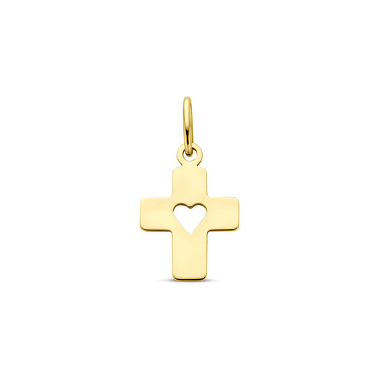 14k Geelgouden Kruishanger met Hartje 18 mm – Gouden Hanger