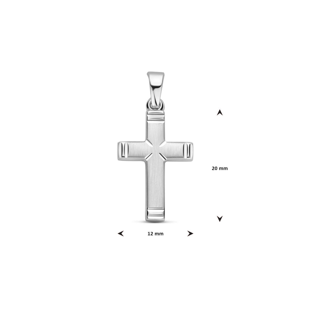 925 Zilveren Kruishanger 20 mm Poli/Mat Gediamanteerd – Gerhodineerd