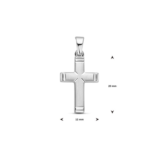 925 Zilveren Kruishanger 20 mm Poli/Mat Gediamanteerd – Gerhodineerd