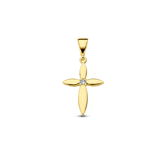 14k Geelgouden Kruishanger met Zirkonia 15,5x12 mm