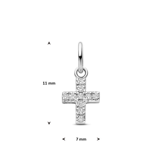 Zilveren Kruishanger 11 mm met Zirkonia – 925 Gerhodineerd