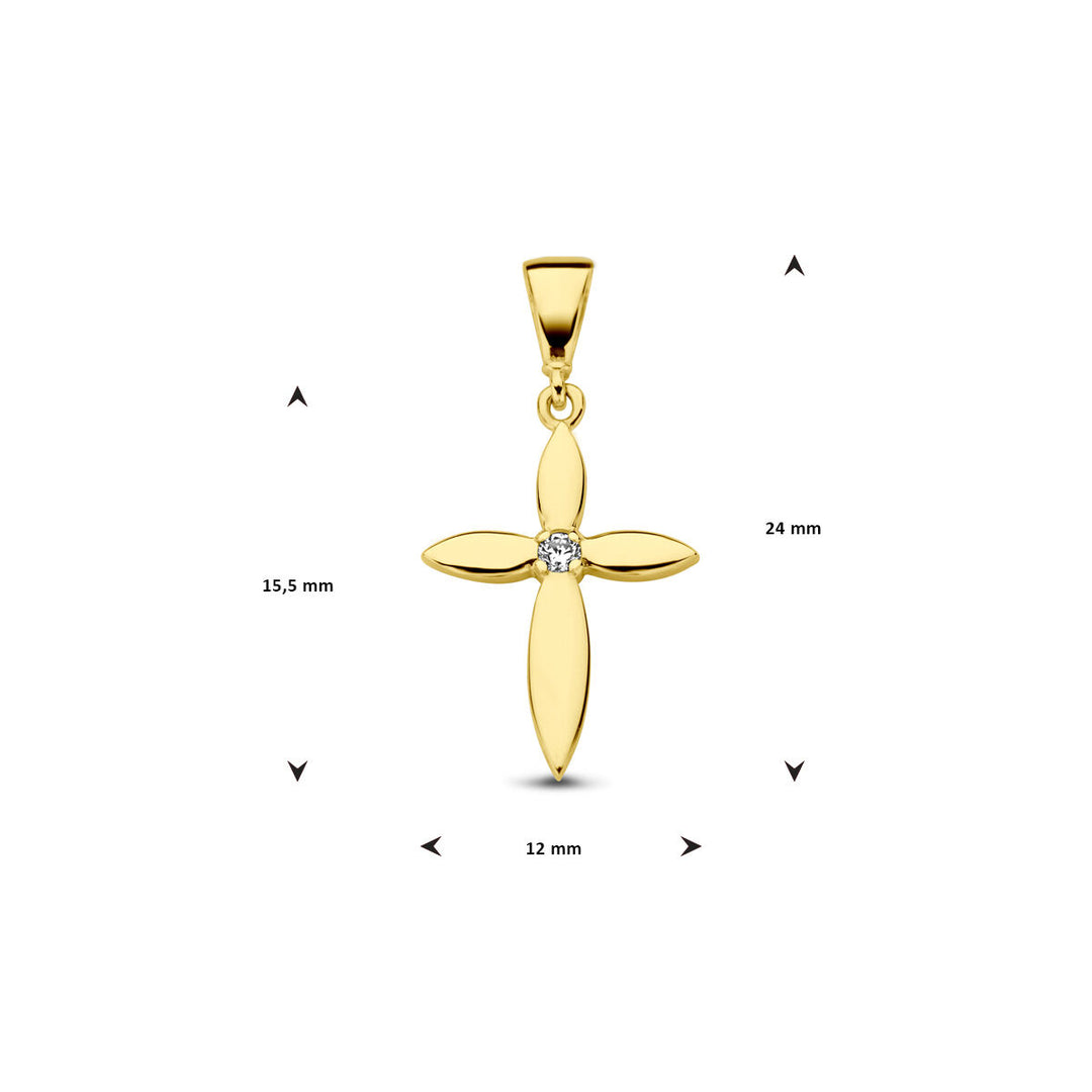 14k Geelgouden Kruishanger met Zirkonia 15,5x12 mm