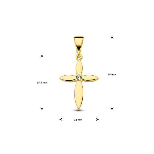 14k Geelgouden Kruishanger met Zirkonia 15,5x12 mm