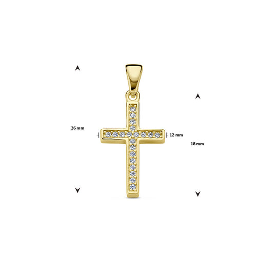 14k Geelgouden Kruishanger met Zirkonia 18x12 mm