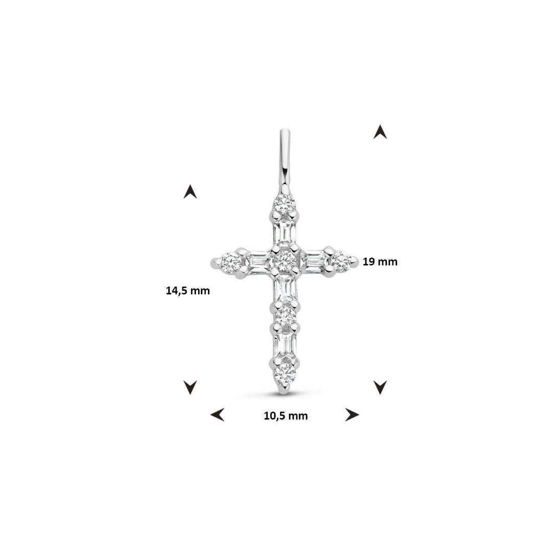 925 Zilveren Kruishanger met Zirkonia 19x10,5 mm – Gerhodineerd