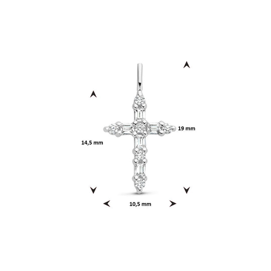 925 Zilveren Kruishanger met Zirkonia 19x10,5 mm – Gerhodineerd