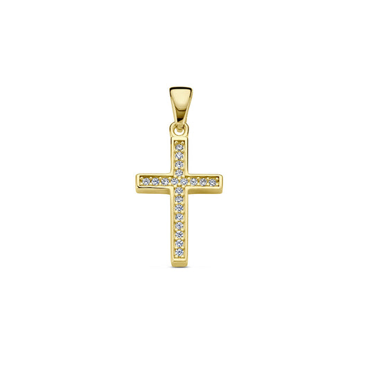 14k Geelgouden Kruishanger met Zirkonia 18x12 mm