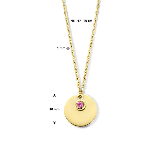 14K Geelgouden Graveercollier Juli Zirkonia Geboortesteen 45-49cm