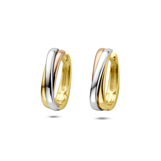 14k Tricolor Gouden Klapoorringen 15,5mm – Geel, Wit & Roségoud