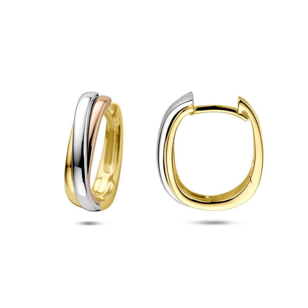14k Tricolor Gouden Klapoorringen 15,5mm – Geel, Wit & Roségoud