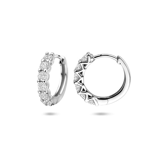 Gerhodineerd Zilveren Klapoorringen met Zirkonia – 14,5x2,5mm – 925 Zilver