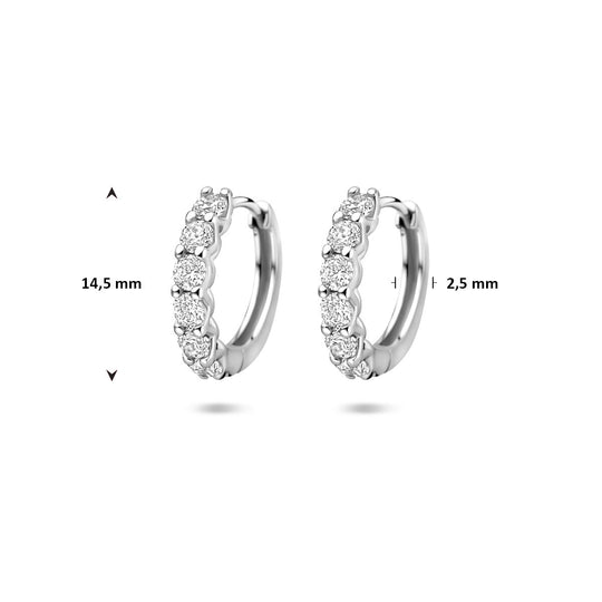 Gerhodineerd Zilveren Klapoorringen met Zirkonia – 14,5x2,5mm – 925 Zilver