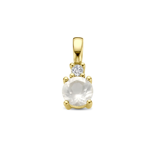 14K Geelgouden Hanger met Juni Geboortesteen & Diamant 0.02ct – 10,5mm