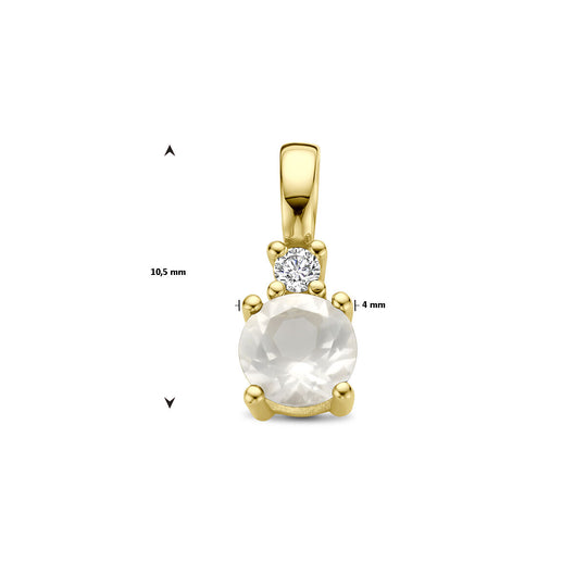 14K Geelgouden Hanger met Juni Geboortesteen & Diamant 0.02ct – 10,5mm
