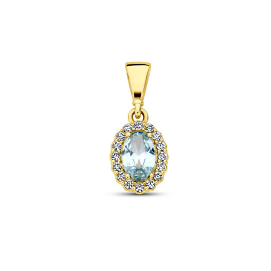14K Geelgouden Hanger met Maart Geboortesteen Zirkonia – 16mm
