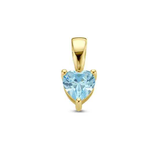 14K Geelgouden Hart Hanger met Maart Geboortesteen – 9,5mm