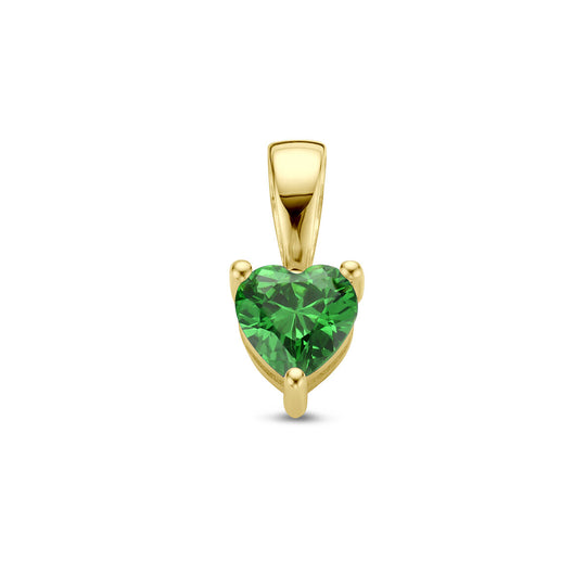 14K Geelgouden Hart Hanger met Mei Geboortesteen – 9,5mm