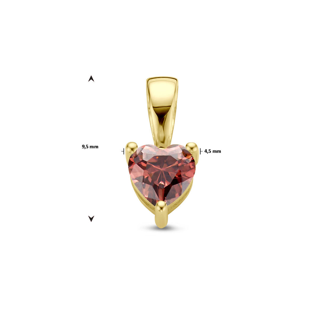 14K Geelgouden Hart Hanger met Oktober Geboortesteen – 9,5mm