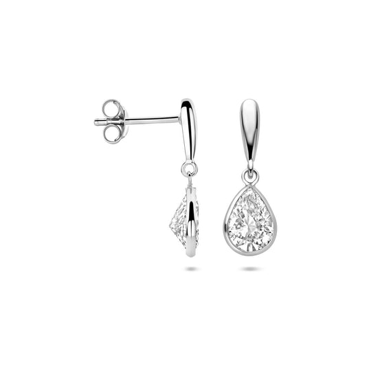 Gerhodineerd Zilveren Oorhangers Druppel met Zirkonia – 20mm – 925 Zilver
