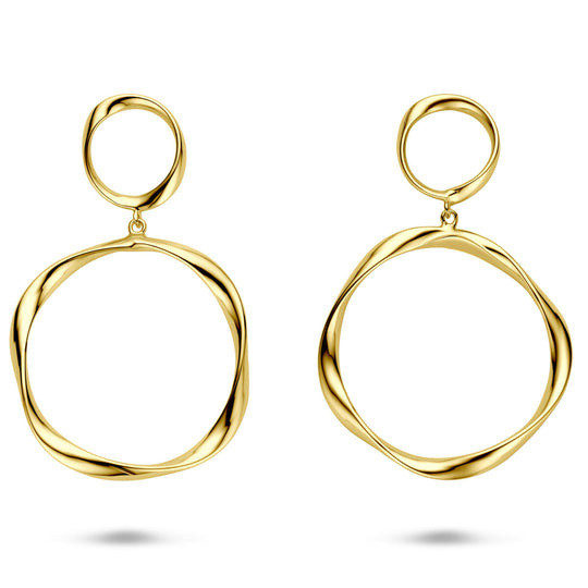 Verguld Zilveren Oorhangers Geel Gedraaid – 66mm – 925 Zilver, 1 Micron