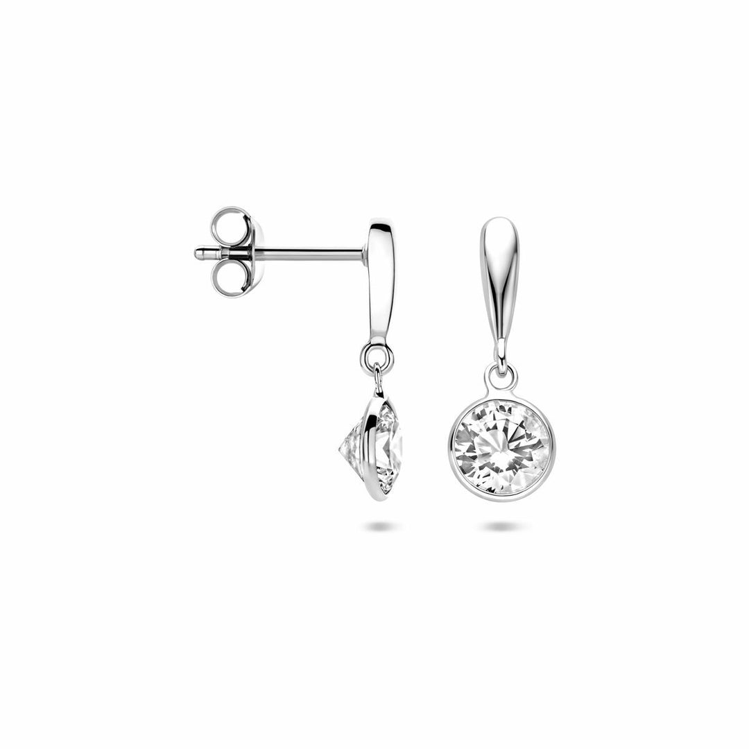 Gerhodineerd Zilveren Oorhangers met Zirkonia – 18mm – 925 Zilver