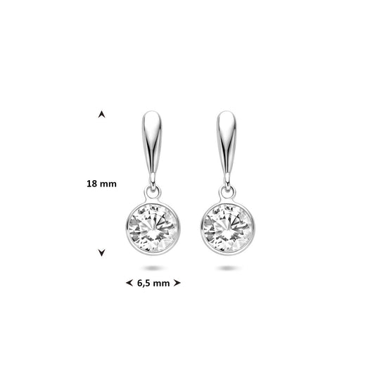 Gerhodineerd Zilveren Oorhangers met Zirkonia – 18mm – 925 Zilver