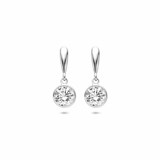 Gerhodineerd Zilveren Oorhangers met Zirkonia – 18mm – 925 Zilver