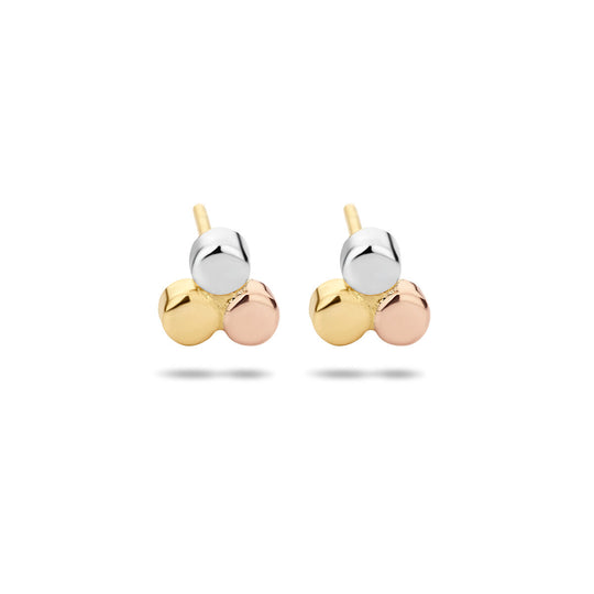 14k Tricolor Gouden Oorknoppen Rond 5.4x5.8mm Geel Rosé Wit