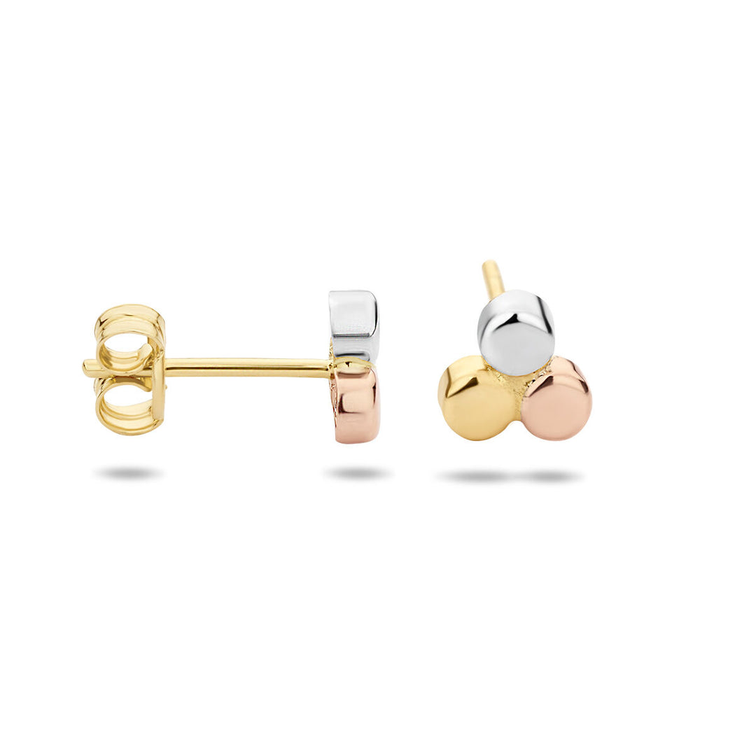 14k Tricolor Gouden Oorknoppen Rond 5.4x5.8mm Geel Rosé Wit