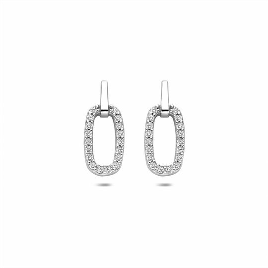 Gerhodineerd Zilveren Oorknoppen met Zirkonia – 16,5x7mm – 925 Zilver