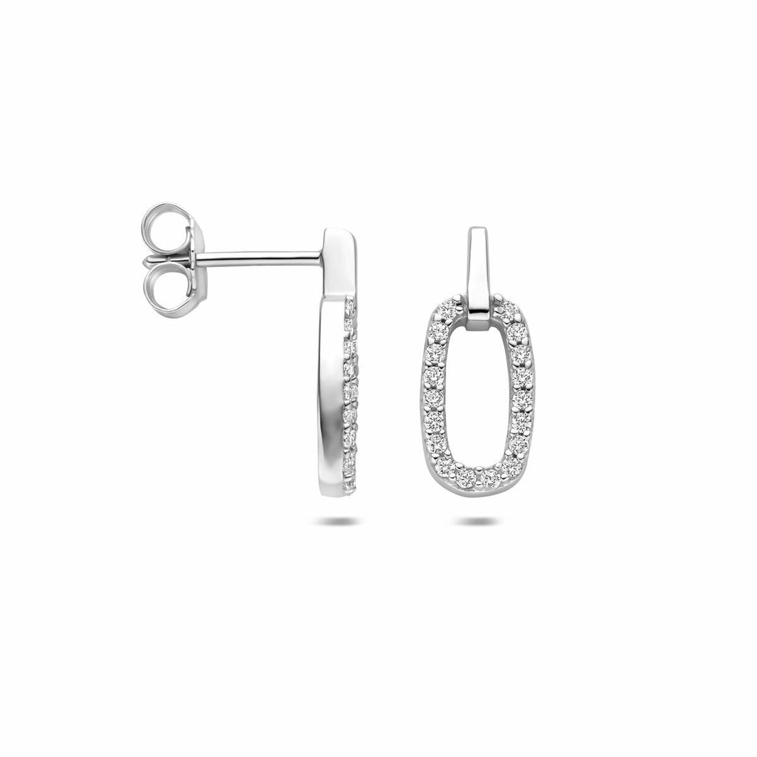 Gerhodineerd Zilveren Oorknoppen met Zirkonia – 16,5x7mm – 925 Zilver