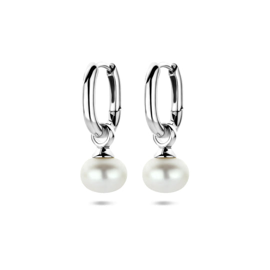 Gerhodineerd Zilveren Oorringen met Parel – 23mm – 925 Zilver
