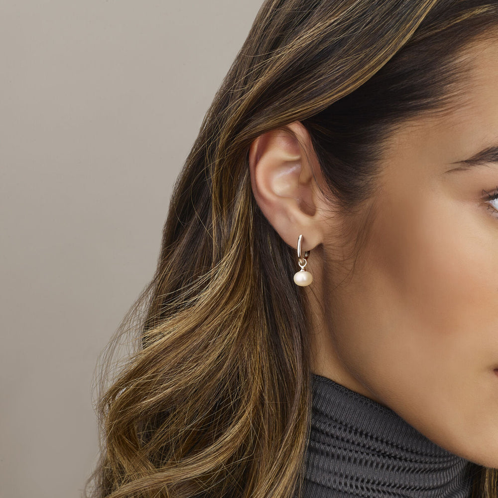 Gerhodineerd Zilveren Oorringen met Parel – 23mm – 925 Zilver