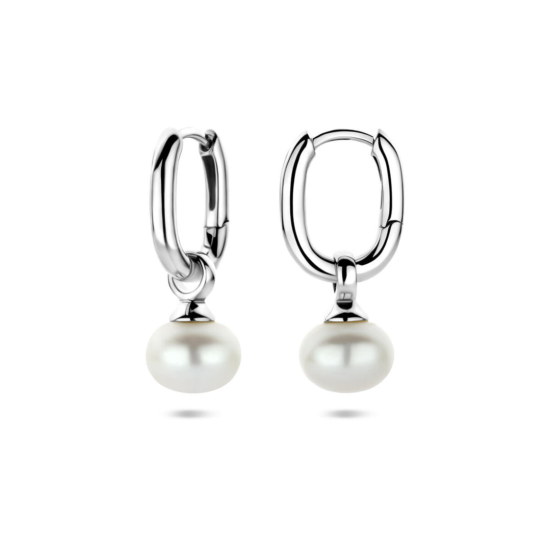 Gerhodineerd Zilveren Oorringen met Parel – 23mm – 925 Zilver